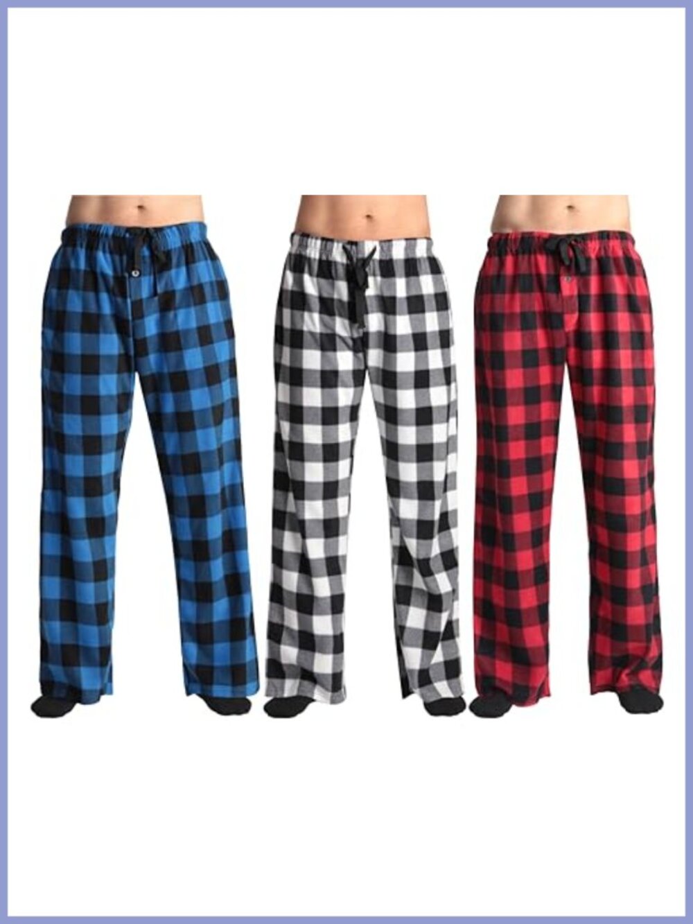 Men's Micro Fleece Plaid Pajama Pants Sleep Bottoms Drawstring 3-Pack